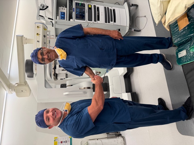 Dr Raji Kooner with Dr Ryan Nelson after completing single port robotic surgery